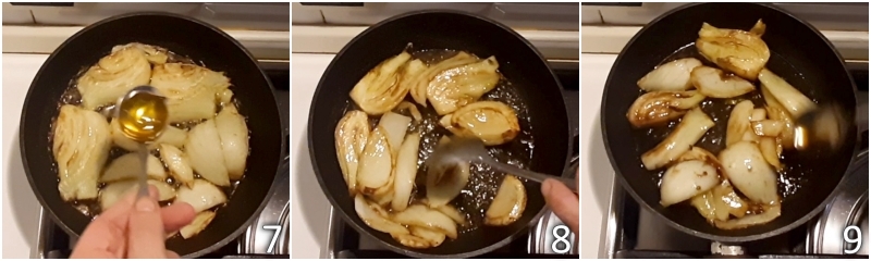 c. faire caraméliser les fenouils à la poêle avec miel et vinaigre balsamique