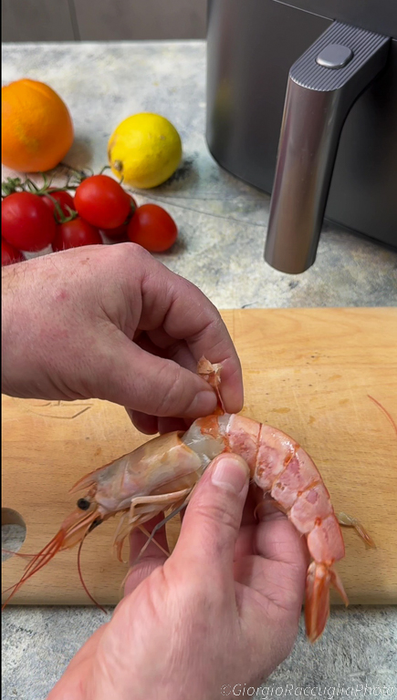 crevettes dans une friteuse à air