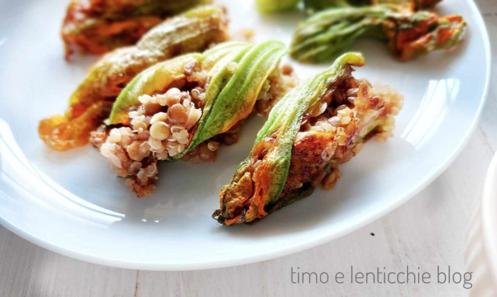 fleurs de courgette farcies au quinoa et lentilles