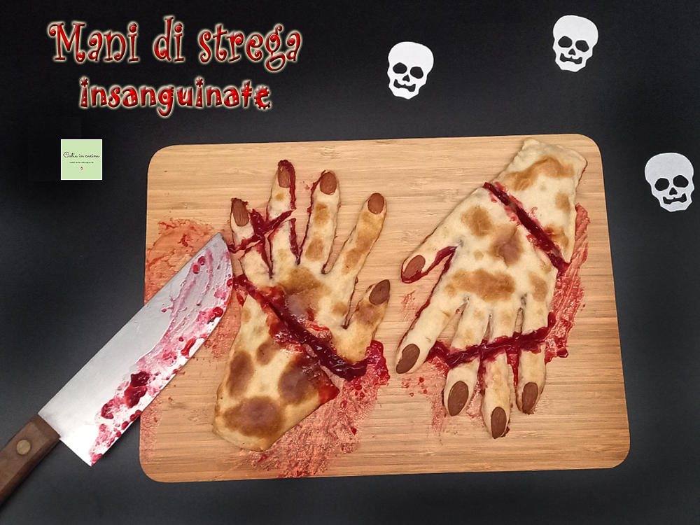 mains de sorcière ensanglantées avec confiture de griottes