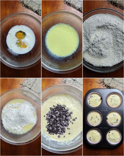 préparation des muffins à la noix de coco et au chocolat