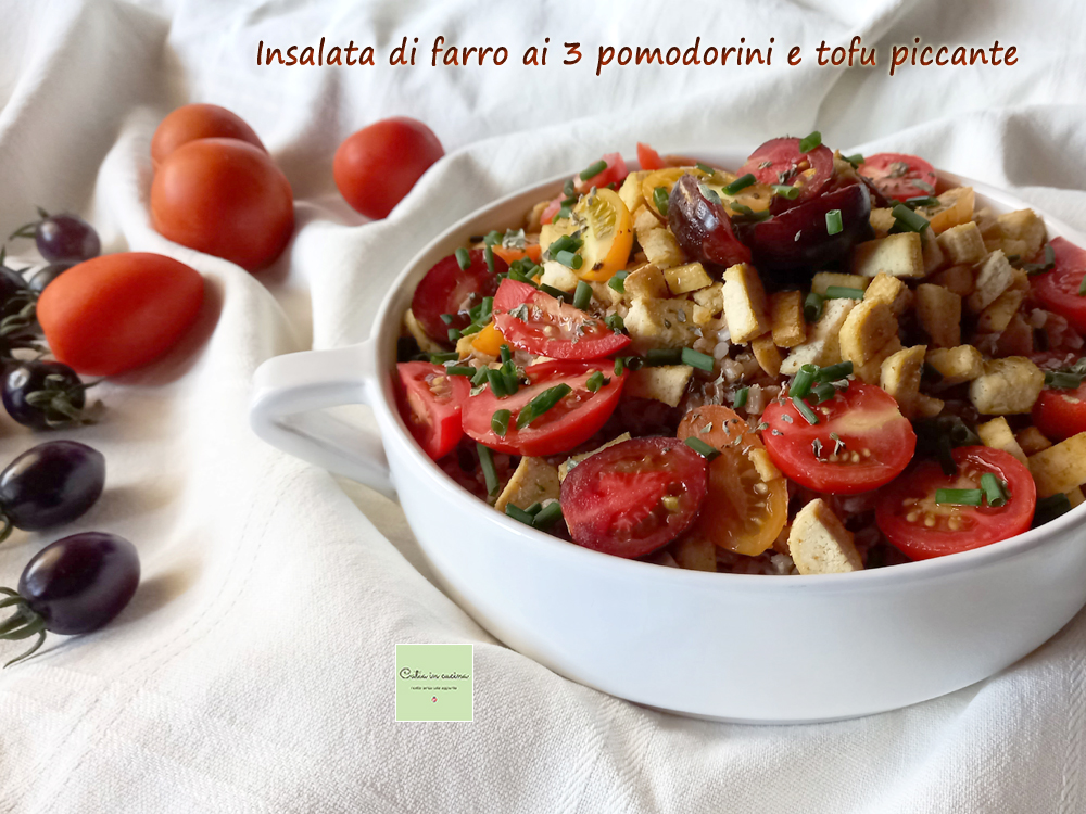 Salade d&rsquo;épeautre aux 3 tomates cerises et tofu épicé