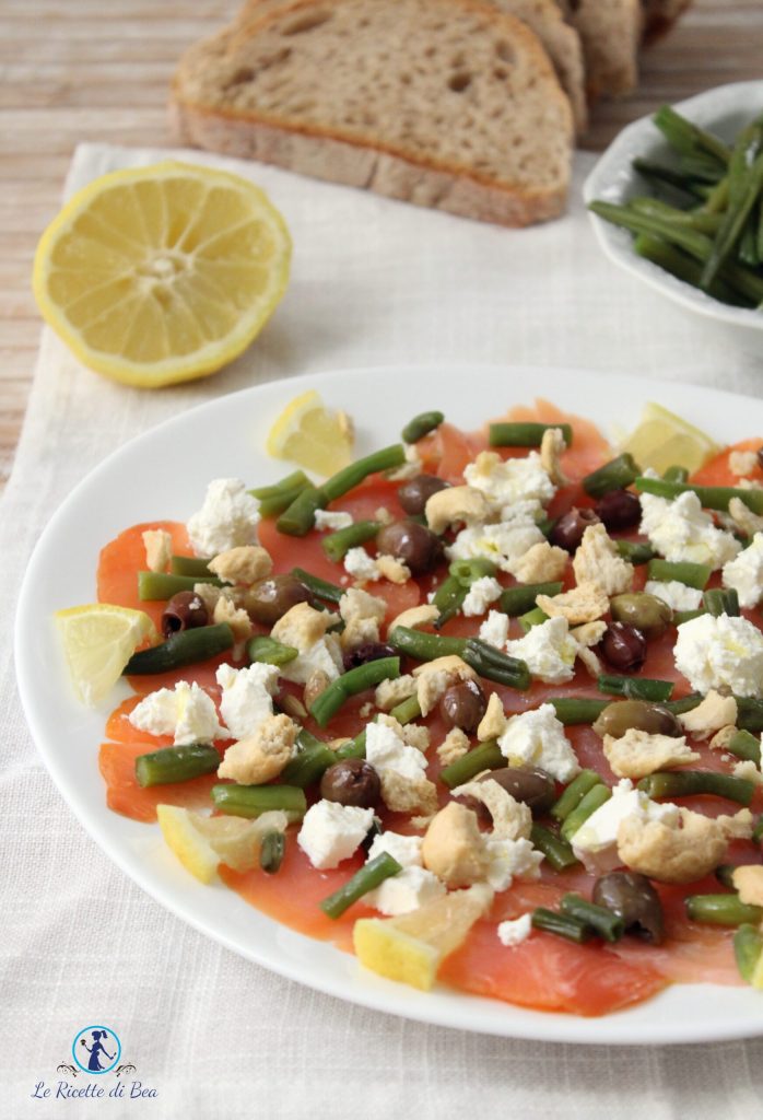 saumon norvégien avec haricots verts et olives taggiasche