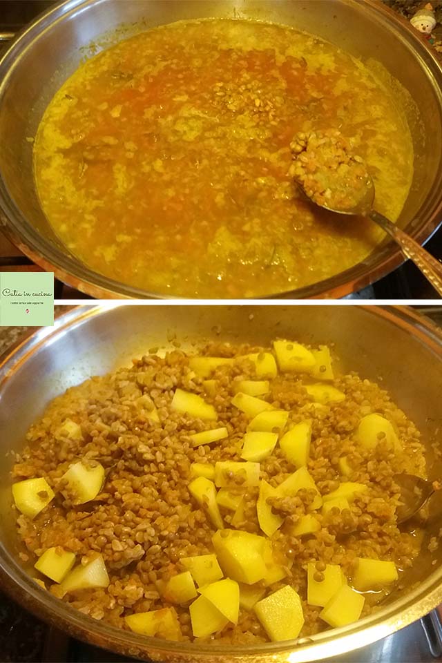 soupe d'épeautre et lentilles avec pommes de terre étapes