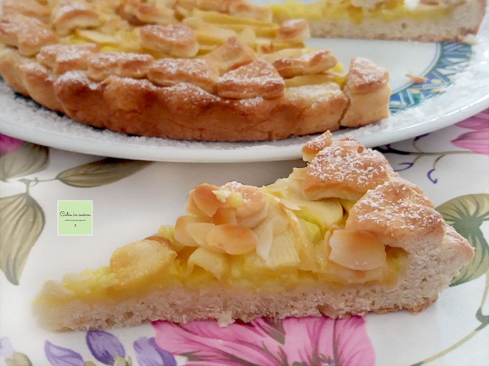 tarte aux pommes et crème au lait d'amande tranche