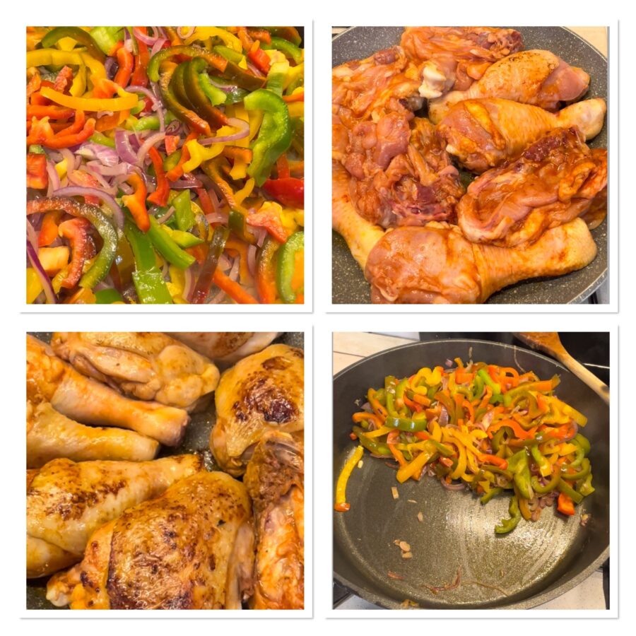 Poulet poivrons et oignons à la poêle