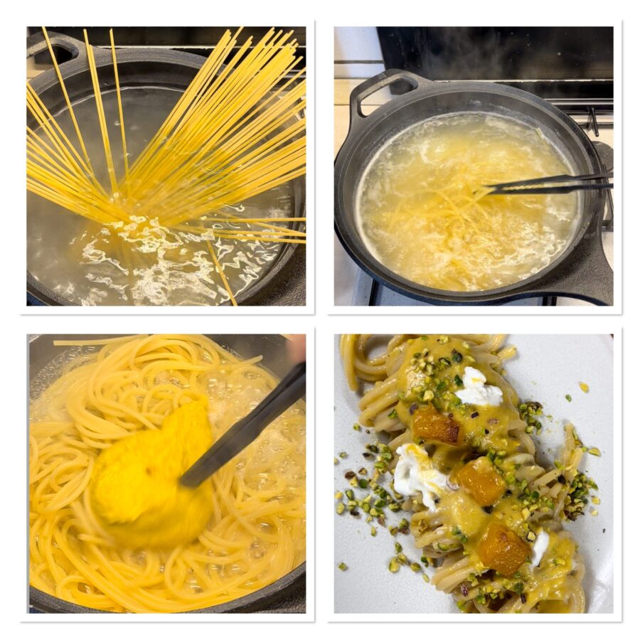 Pâtes avec courge violon et burrata