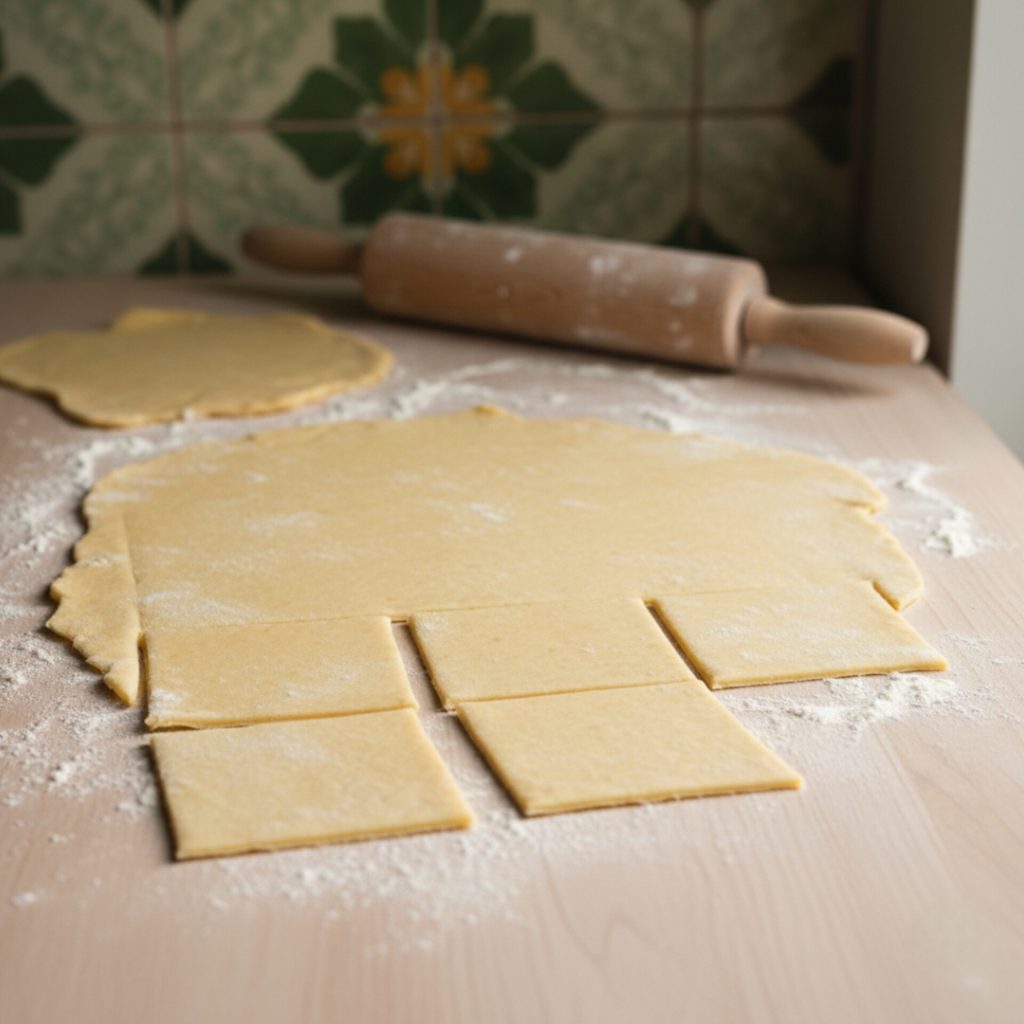 Nous étalons la pâte et coupons des rectangles