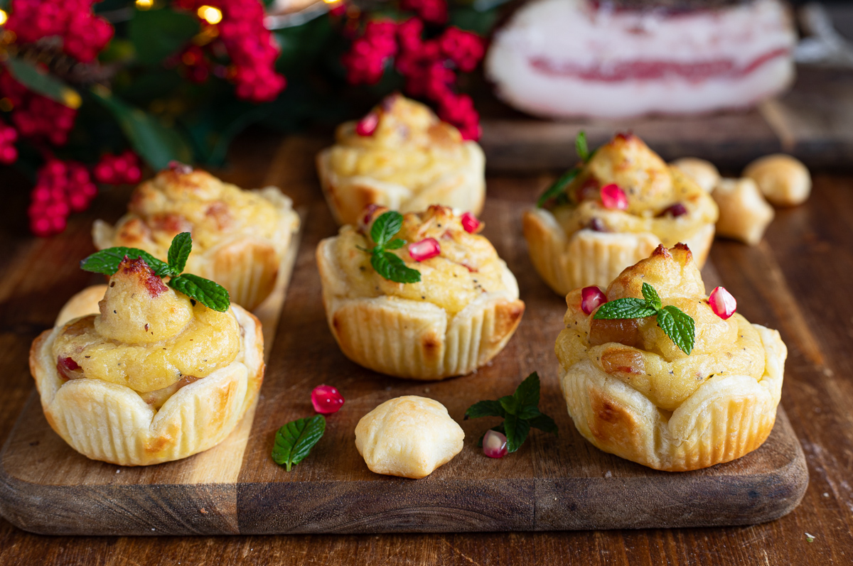 Paniers en pâte feuilletée au guanciale et pommes de terre