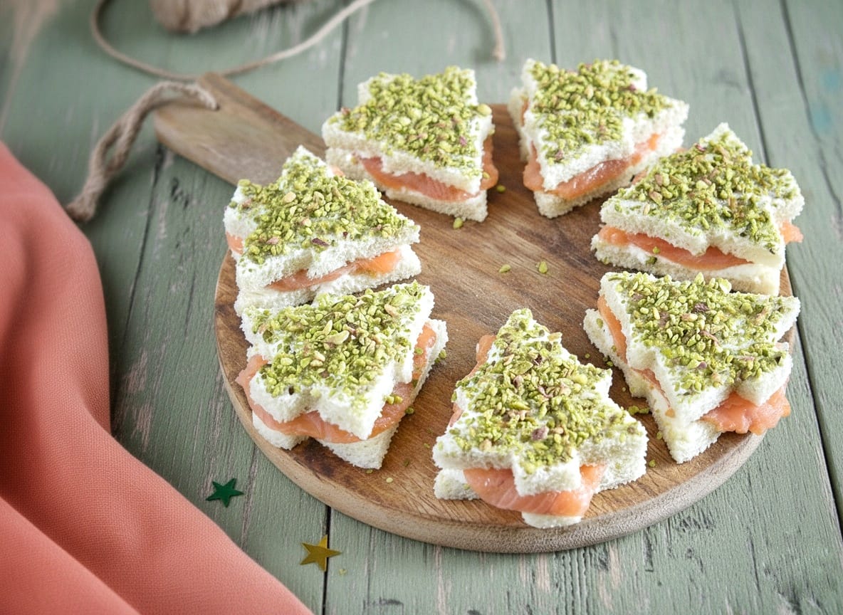 Sapins de pain de mie avec saumon et fromage à tartiner