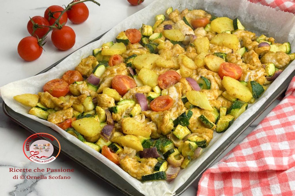 recette émincés de poulet épicés avec légumes au four