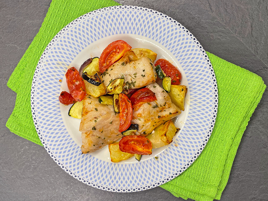 Perche avec légumes à la friteuse à air