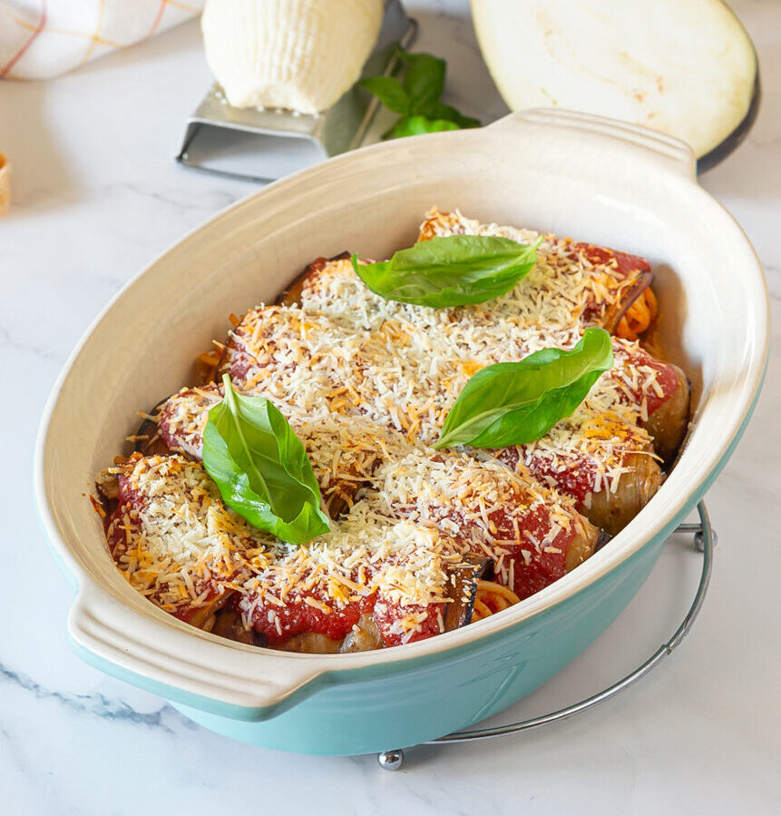 Roulés d&rsquo;aubergines et spaghettis