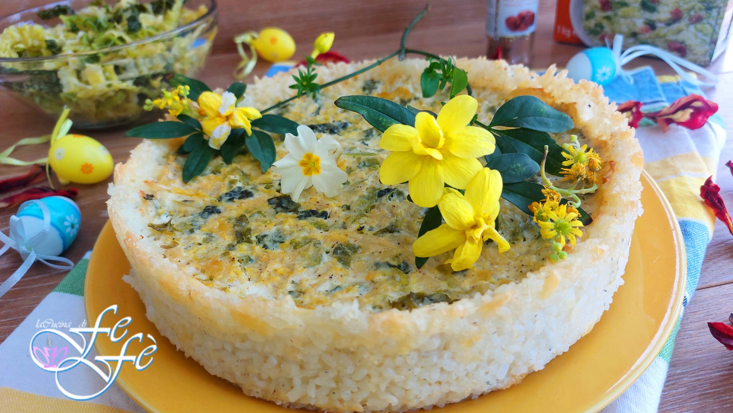 TARTE SALÉE AU CHOU VERT ET À LA RICOTTA EN CROÛTE DE RIZ