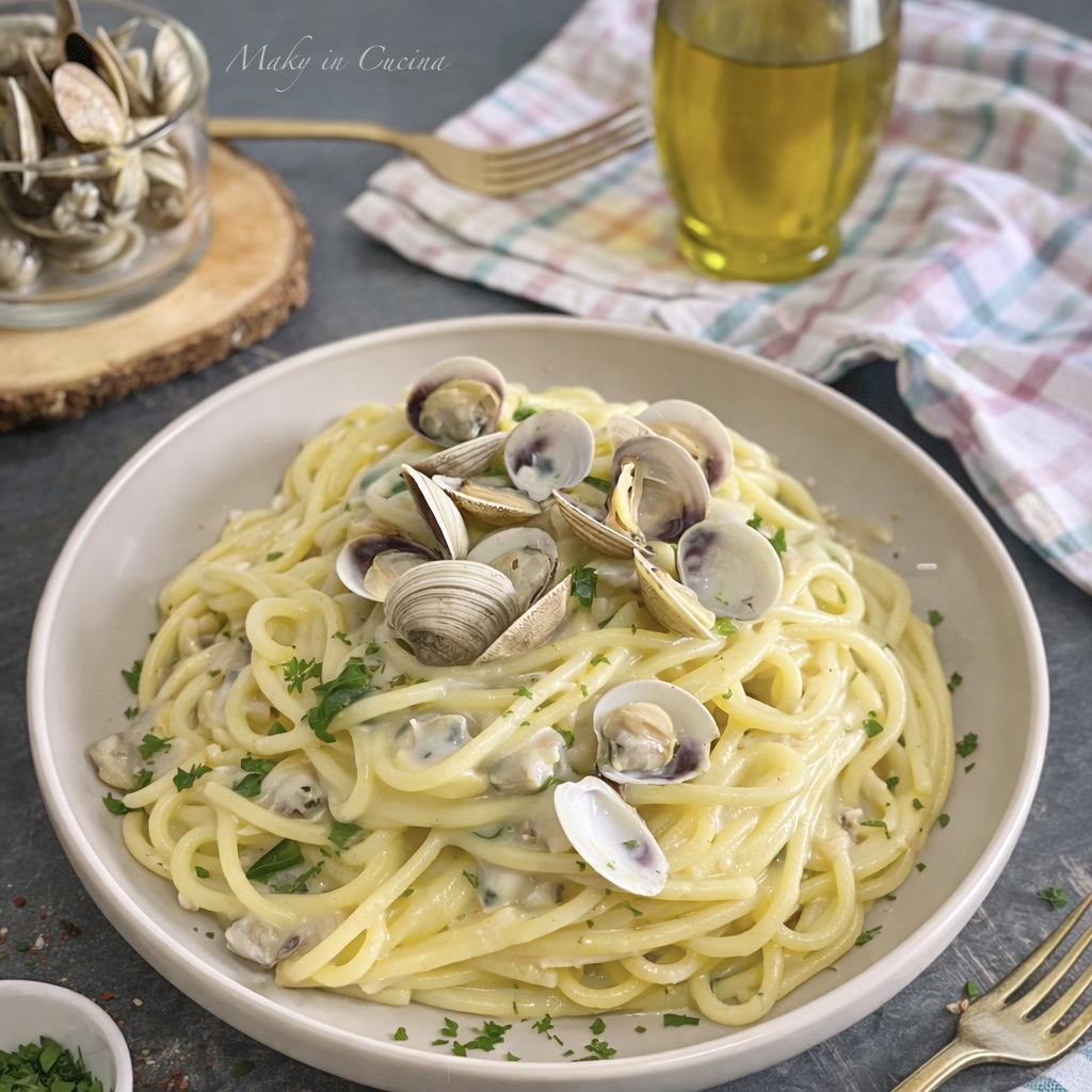 Spaghetti à la crème de pommes de terre et palourdes
