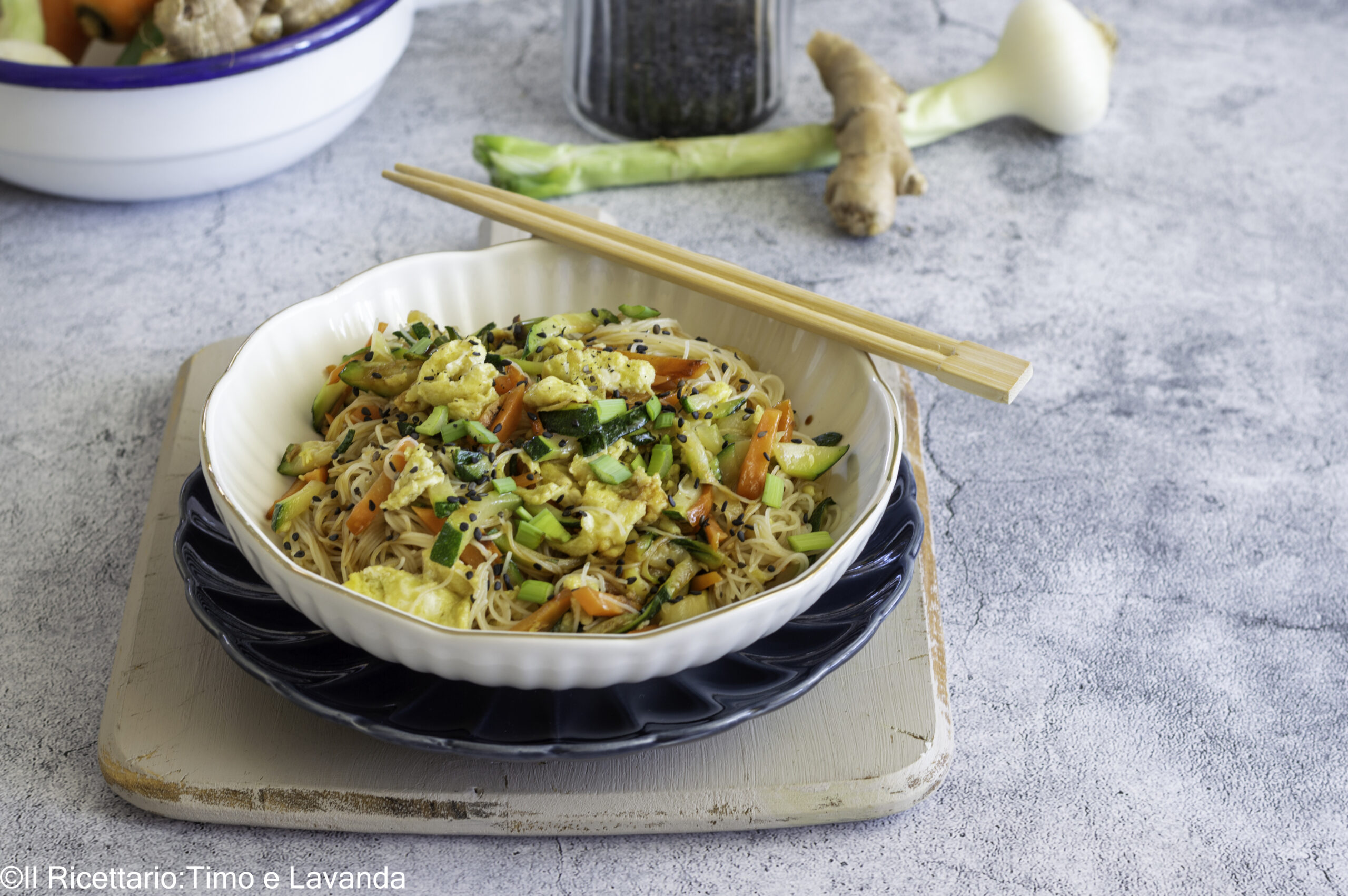 Spaghettis de riz chinois aux légumes