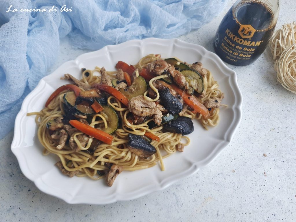 nouilles plat complet légumes et viande