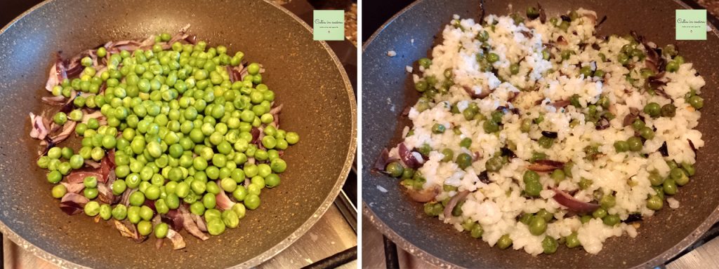 omelette de riz et petits pois étapes