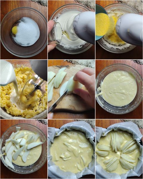 préparation du gâteau aux poires sans gluten et sans lactose