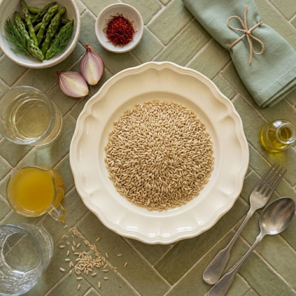 Risotto complet aux asperges sauvages et au safran