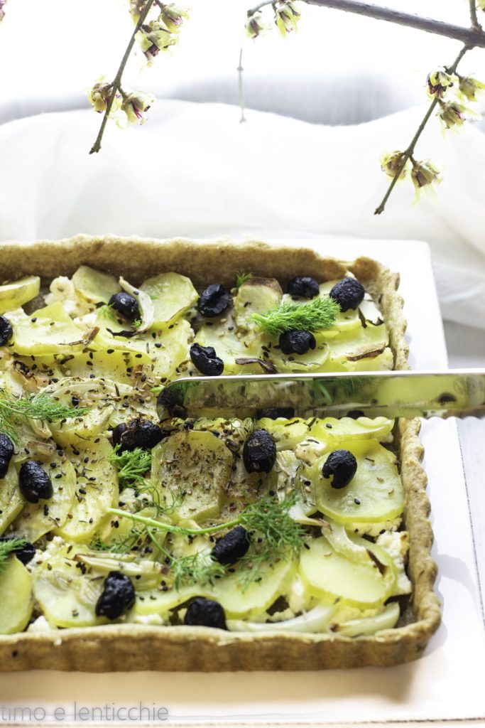Pâte brisée pommes de terre oignons olives - tarte salée