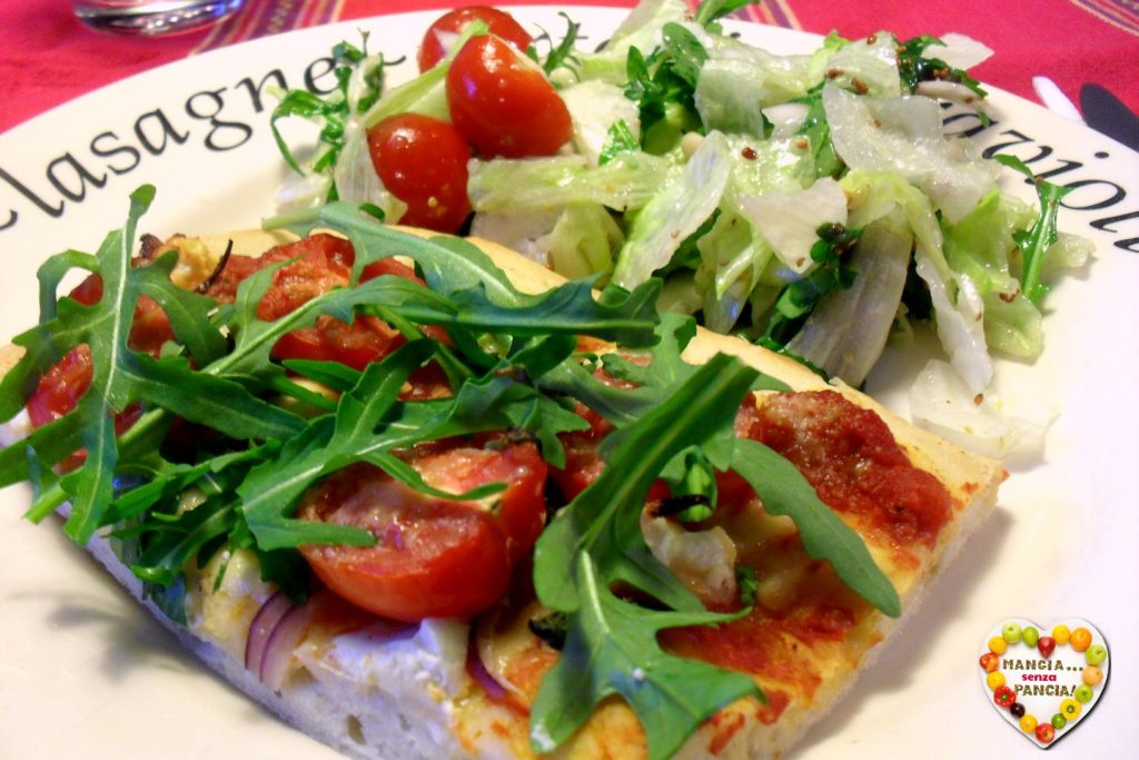 Pizza tomates cerises roquette et chèvre légère, Mangia senza Pancia