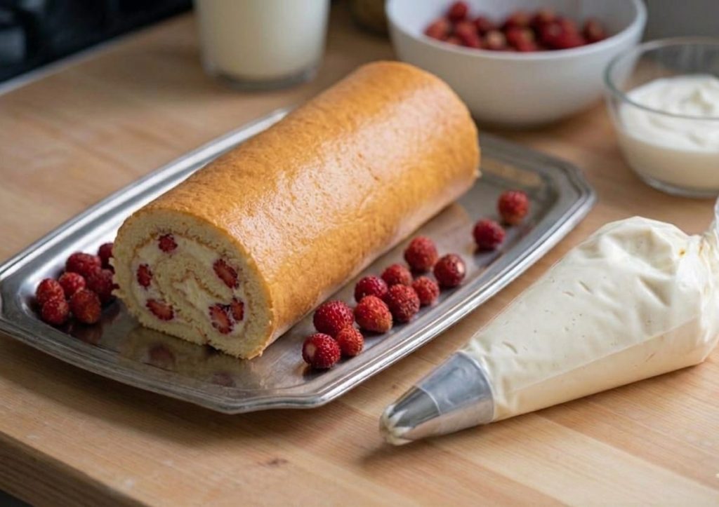 Le roulé aux fraises et à la crème