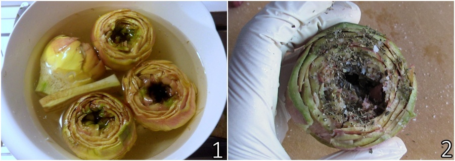 a. pulire i carciofi e condirli con sale pepe menta prezzemolo