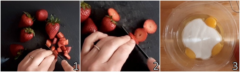 a. couper les fraises en morceaux et en tranches