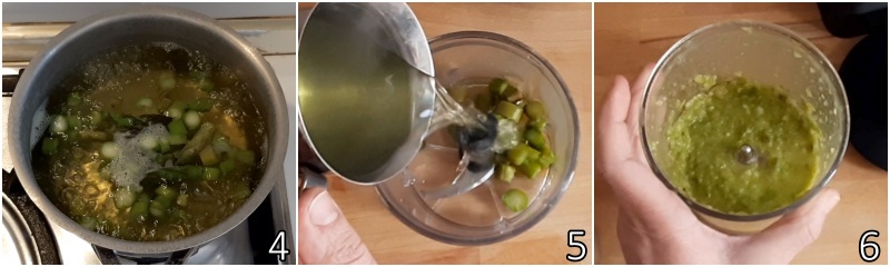 b. mixer une partie des tiges des asperges