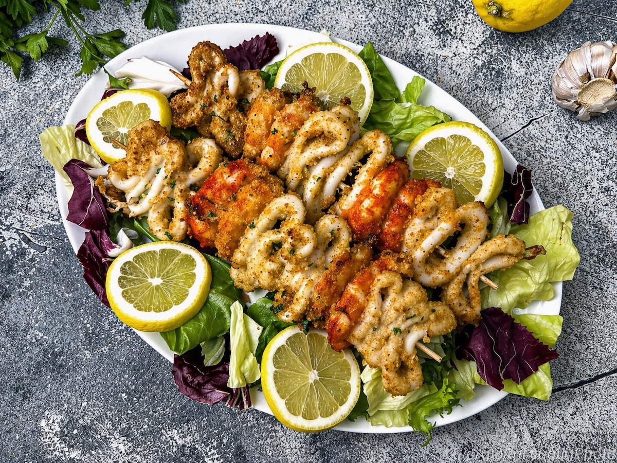 Brochettes de calamars et gambas à la friteuse à air