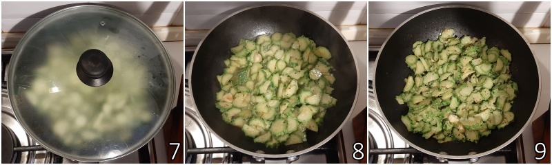 c. cuire les courgettes en mode mijoté à la poêle avec peu d'eau