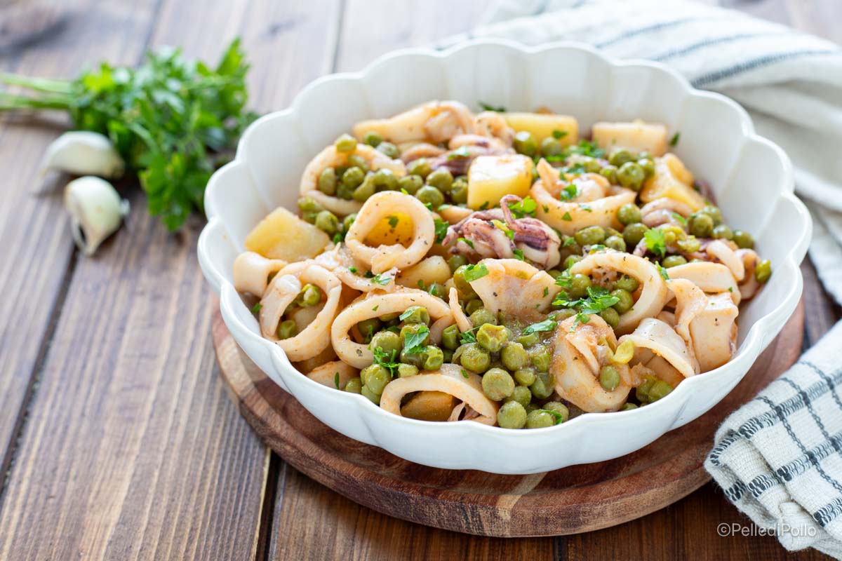 Calmars aux petits pois et pommes de terre