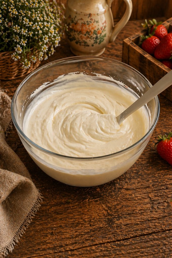 Crème au fromage lisse pour cheesecake aux fraises sans cuisson