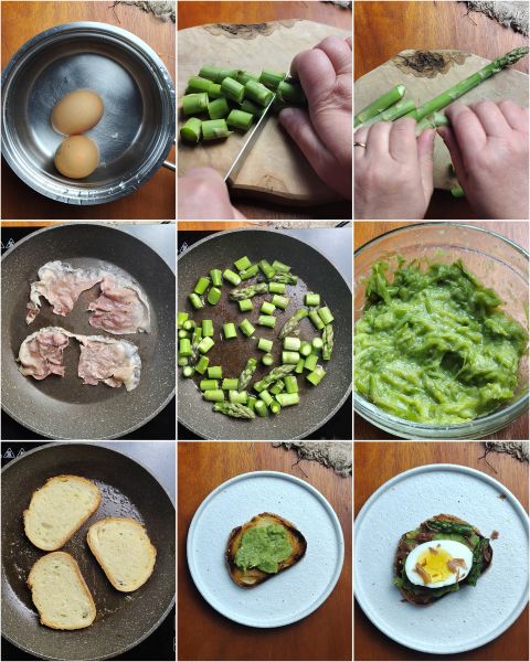préparation des bruschette aux asperges et aux œufs