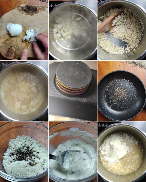 préparation du risotto cacio e pepe en cocotte-minute