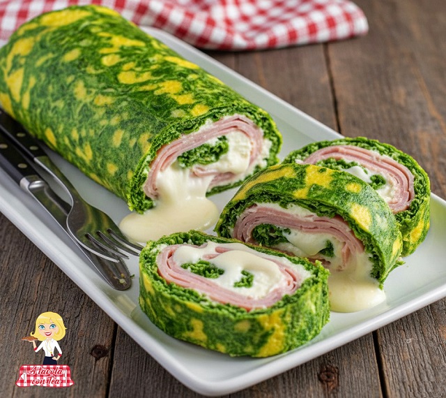 ROULEAU D&rsquo;OMELETTE AUX ÉPINARDS ET FROMAGE FILANT