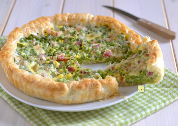 Tarte rustique aux petits pois et pancetta