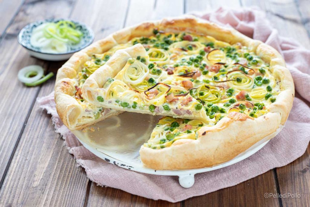 tarte salée aux poireaux petits pois et pancetta