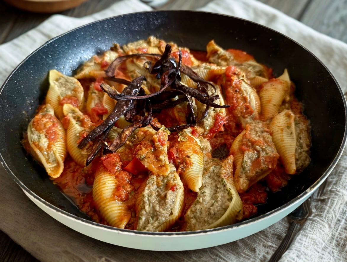 CONCHIGLIONI RELLENOS DE CREMA DE BERENJENAS