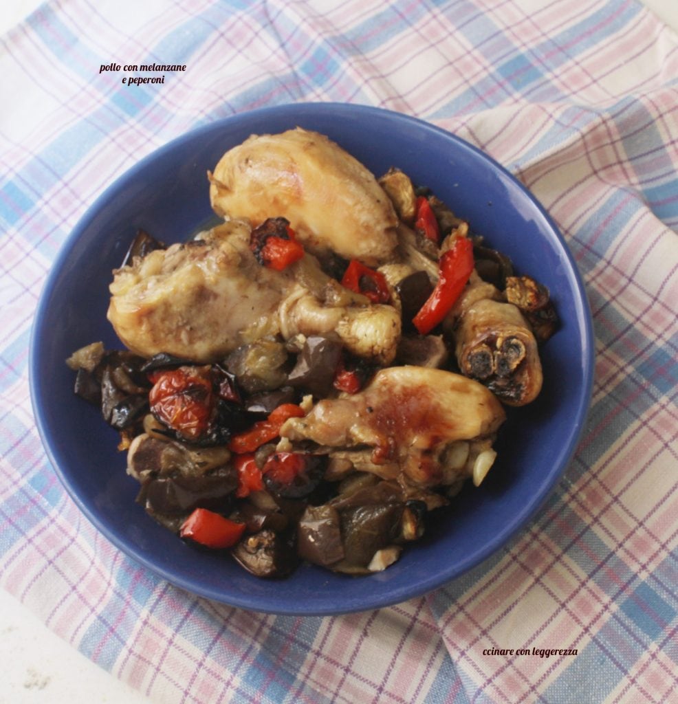 pollo con berenjenas y pimientos