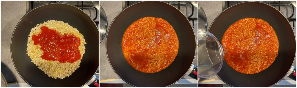 Risotto a la sartén con tomate