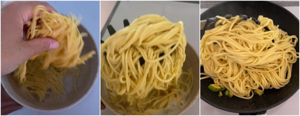 Tagliatelle con calabacines y aceitunas