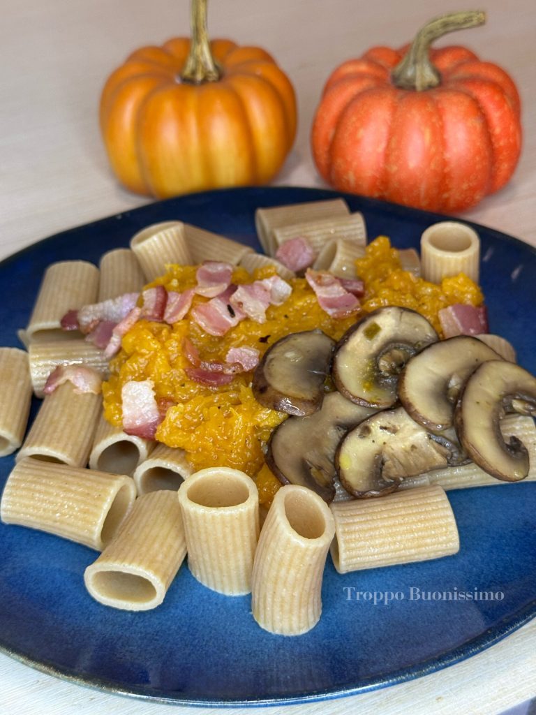 pasta integral calabaza setas panceta