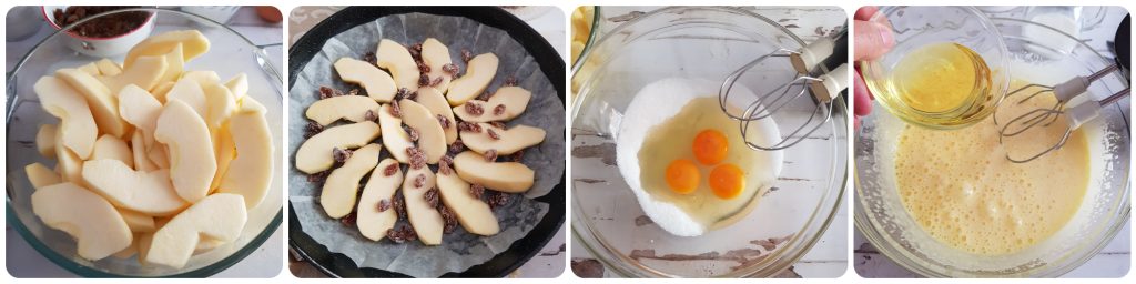 tarta de manzana y pasas en sartén