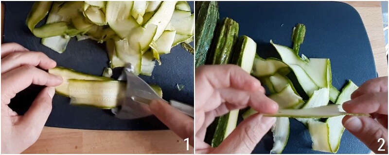 1 cortar calabacines finos con pelador para el carpaccio de calabacines marinados