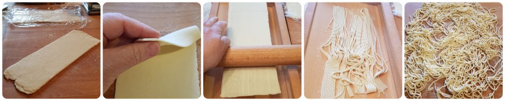 chitarra con setas y ricotta a la pecorara