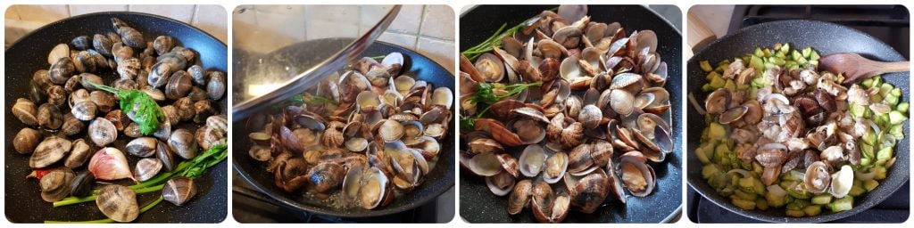 espaguetis con almejas y calabacines