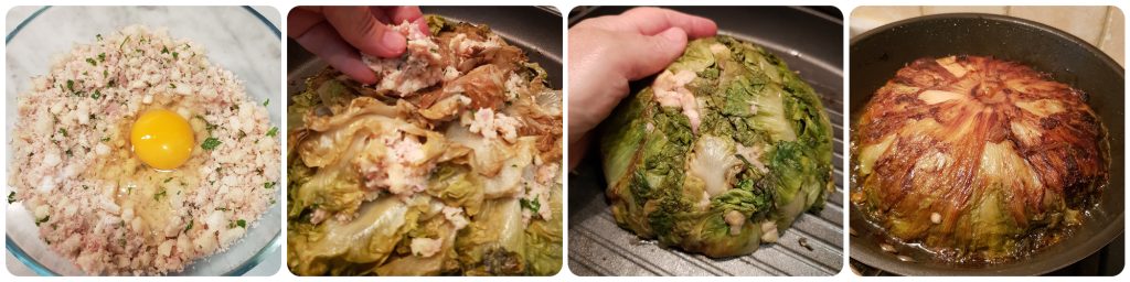 escarola rellena y cocinada en sartén