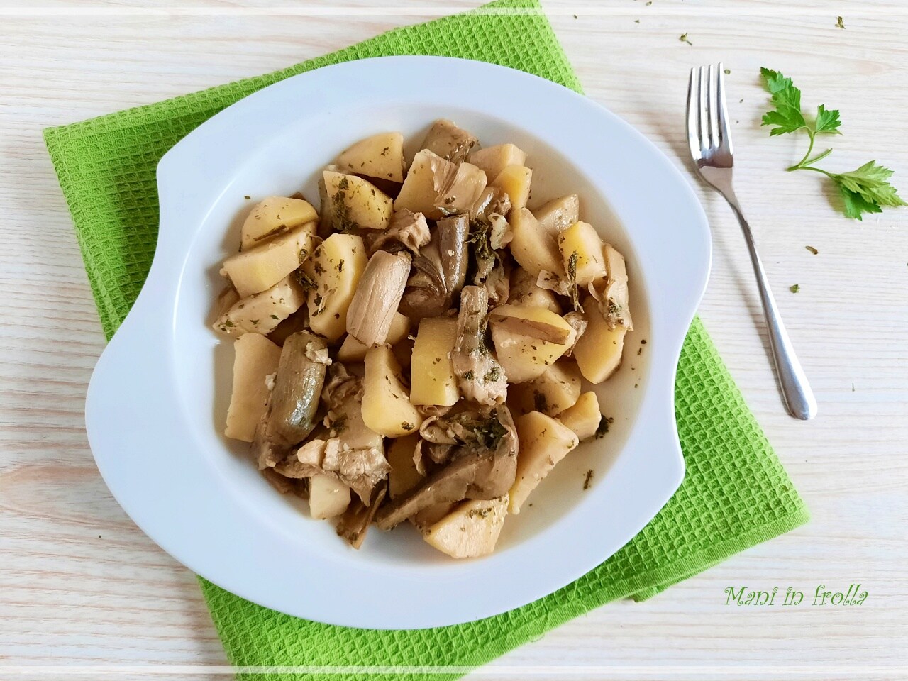 Patatas y Alcachofas en sartén